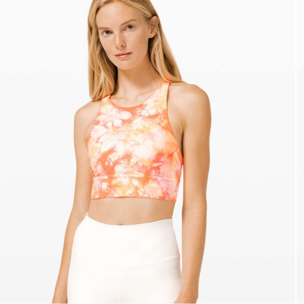 • Lululemon • Energy Bra High Neck Long Line Shibori Dual White Grapefruit 4